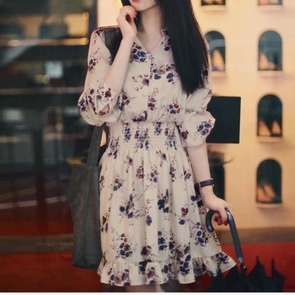 Floral Long Sleeve Dress A Line Size Small - Picture 6 of 11